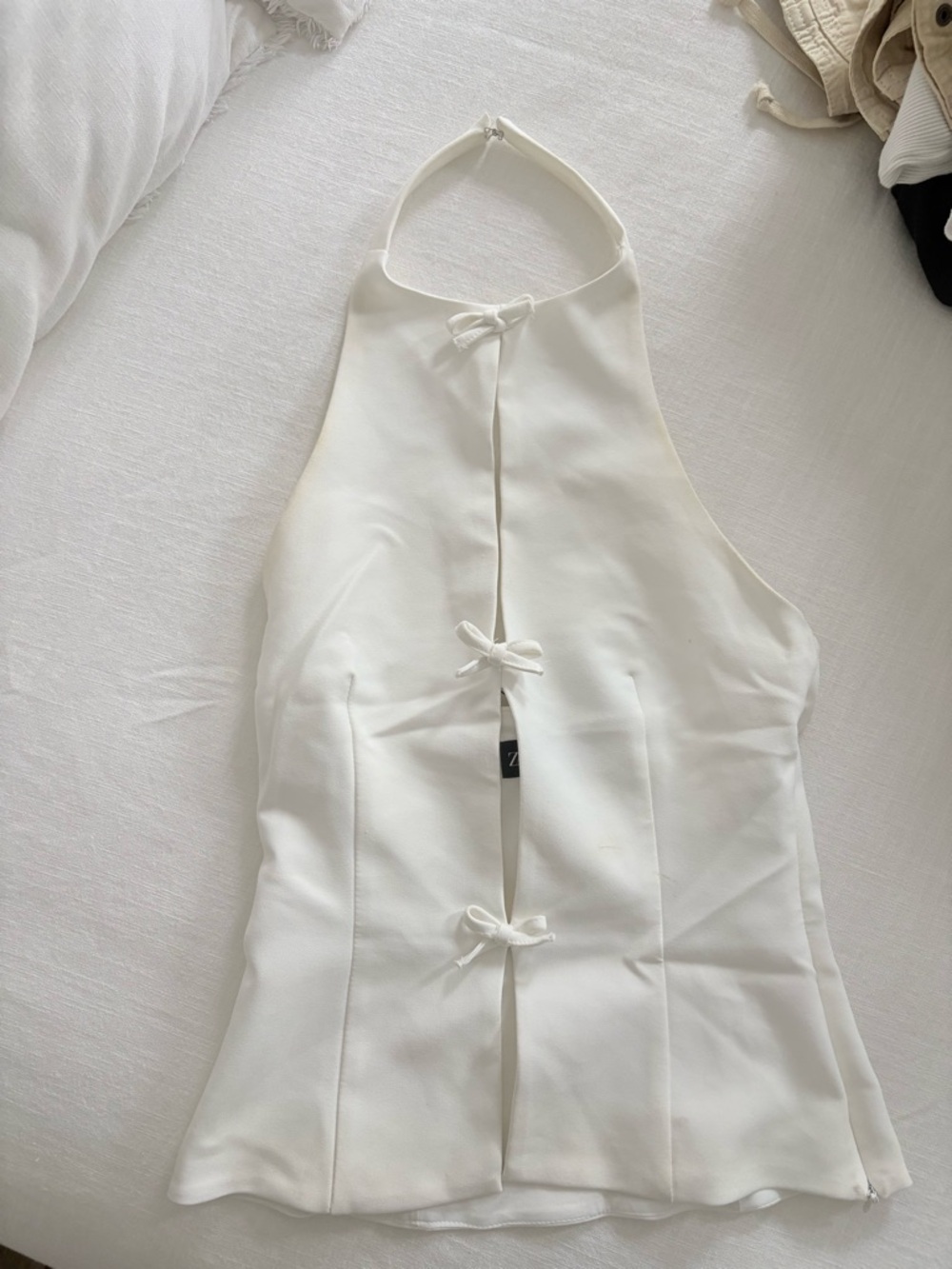 Zara White Halter Neck Bow-Front Top